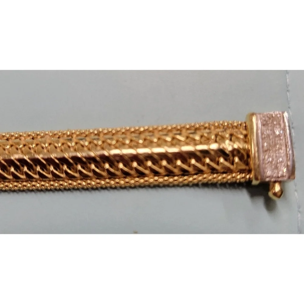 Ross Simons 14kt Italian Gold 8" Bracelet W/ Diamonds 14k Italy New Vintage 12gm - Picture 5 of 8